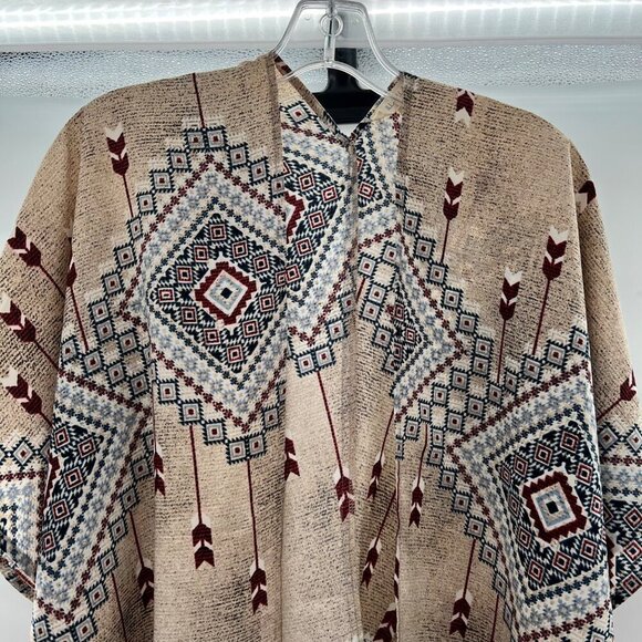 Illa Illa Women's Open Front Aztec Print Kimono Size Small Tassels - Picture 2 of 8